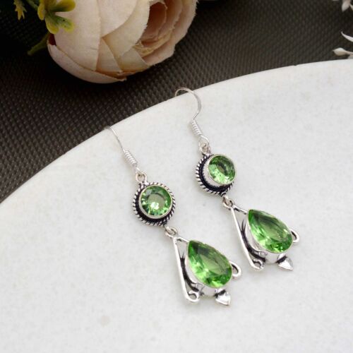 925 Sterling Silver Earrings Charming Peridot Gemstone Earrings Gift Her - Picture 2 of 7