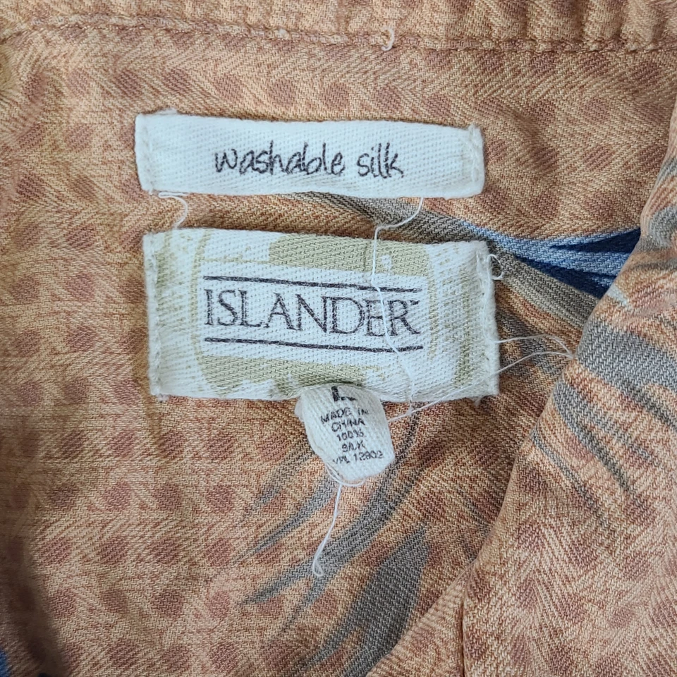 Camisa Hawaiana Islander Para Hombre Grande Seda Color Melocotón Flores Tropical Campamento Foto 3 de 4