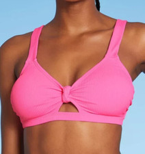 Juniors Ribbed Knot Front Bralette Bikini Top...