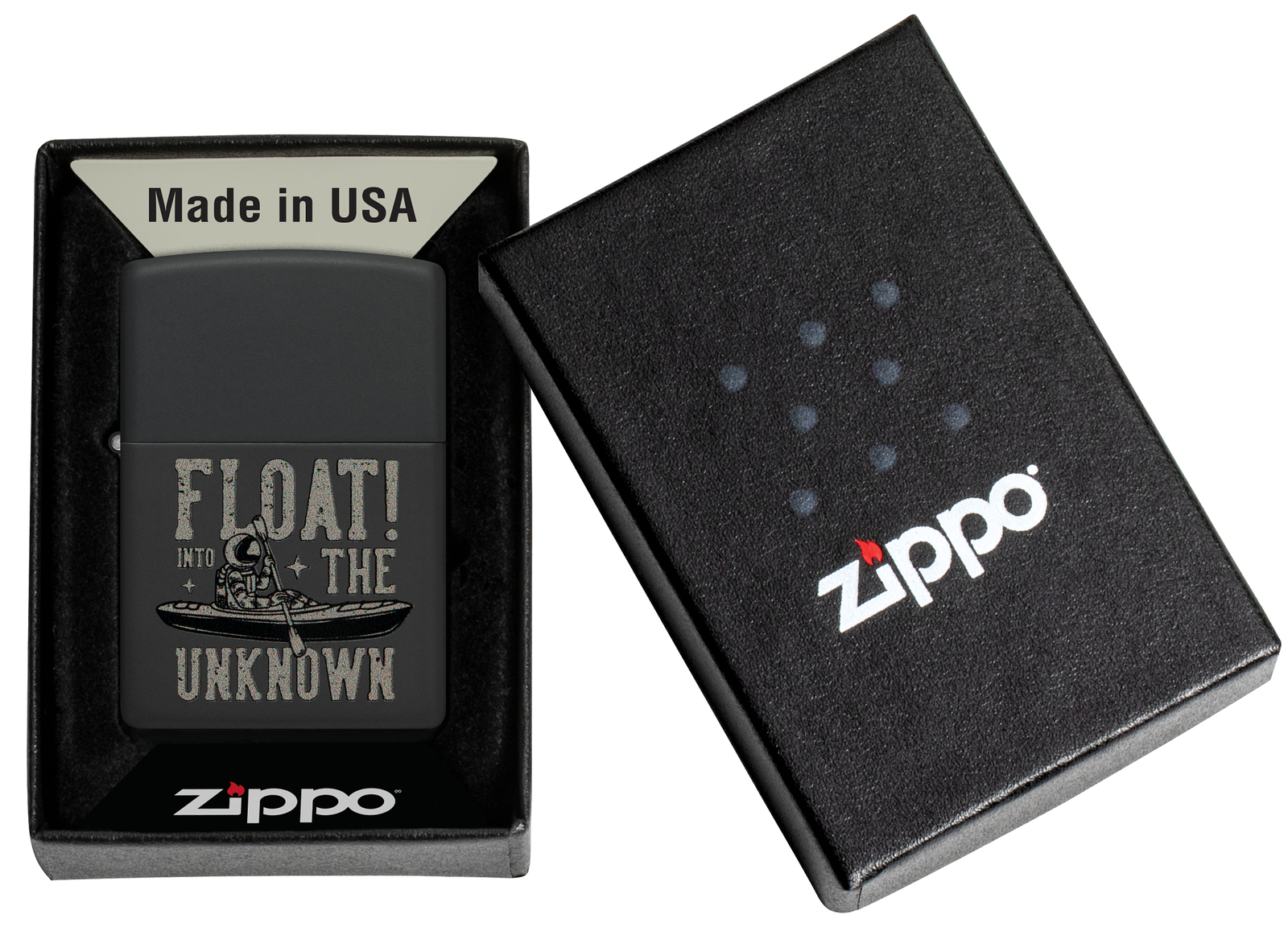 Zippo Float into the Unknown Design Black Matte Windproof Pocket Lighter, 48566