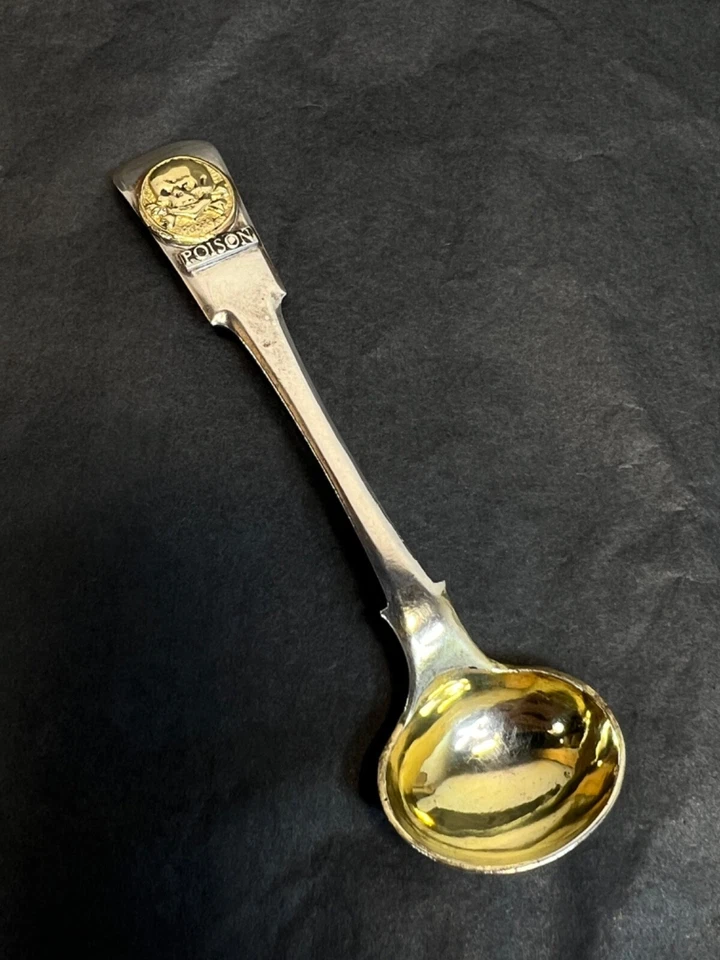 1832 Sterling Silver Medicine Apothecary Spoon Mini Ladle Poison Skull Bones - Image 2 of 4