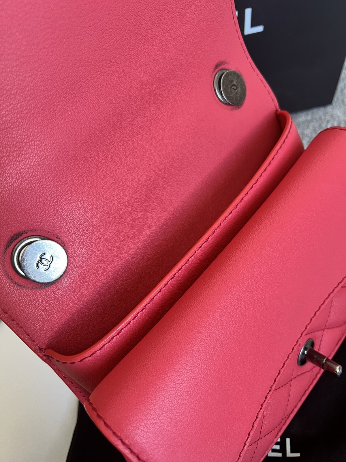 Chanel Quilted Double Flap | Crossbody Bag | Coral Pink | Silver Hardware image 7