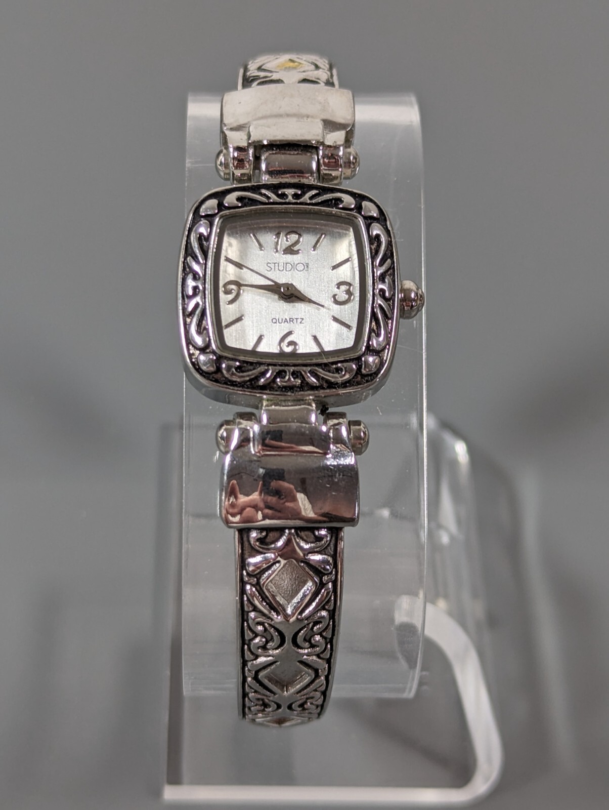 Studio Silver Tone Dial Square Case Hinge Bracele… - image 2