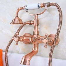 Antique Red Copper Brass Clawfoot Bath Tub Faucet Shower Mixer Tap Set sna341