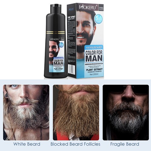 200ml Permanent Men Beard Hair Color Dye Tint Moustache Black Darkening Shampoo - Picture 7 of 15
