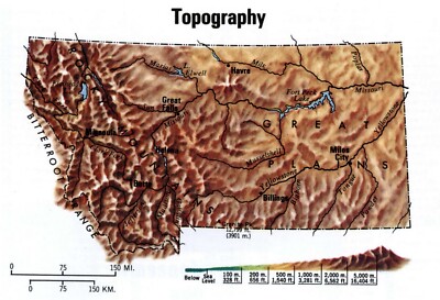 MONTANA TOPOGRAPHY MAP GLOSSY POSTER PICTURE PHOTO PRINT BANNER 10280