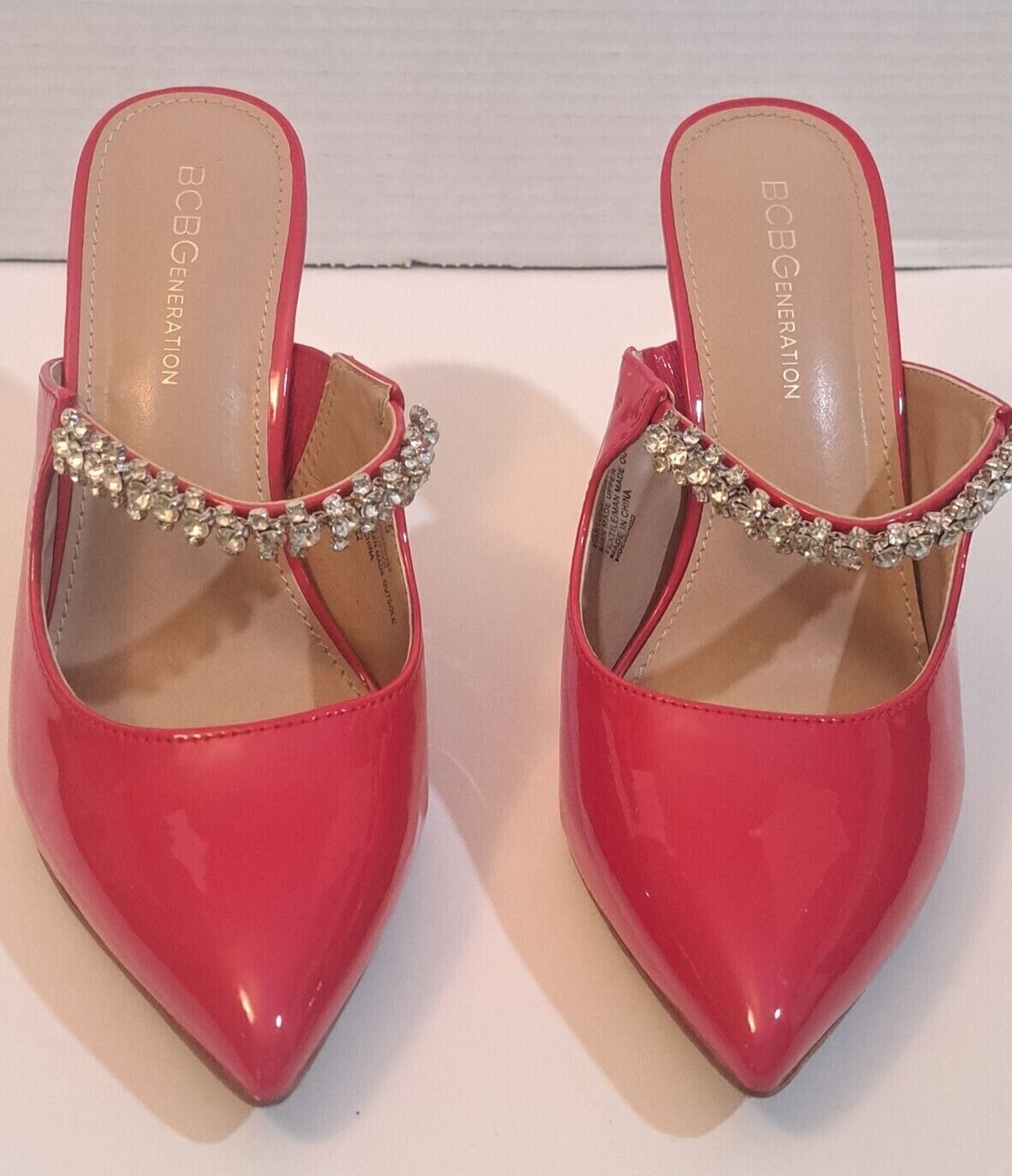 BCBGeneration Red Stiletto w/Rhinestone Straps Si… - image 1