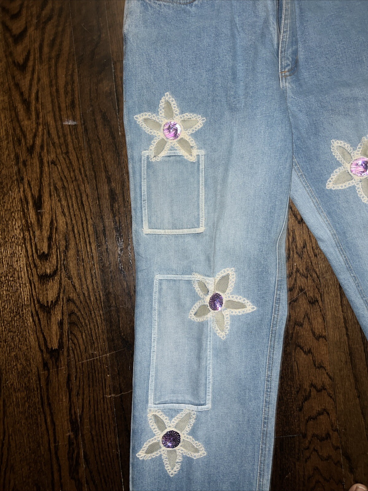 Y2K Style Mod Patch Work Flower Power  Straight J… - image 3