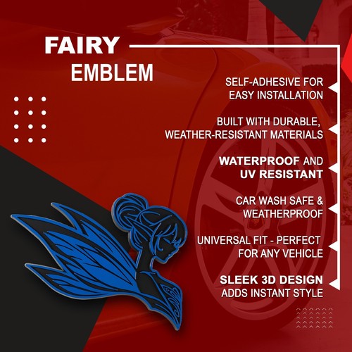 Fairy Emblem Blue 3D Badge Decal Set of 2 Auto Accessories for Car Truck SUV - Picture 3 of 6