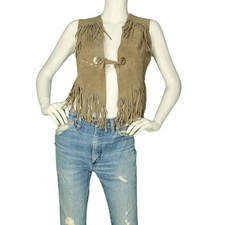 Vintage Ms Pioneer Fringe Western Hippie Boho Festival Suede Leather Vest
