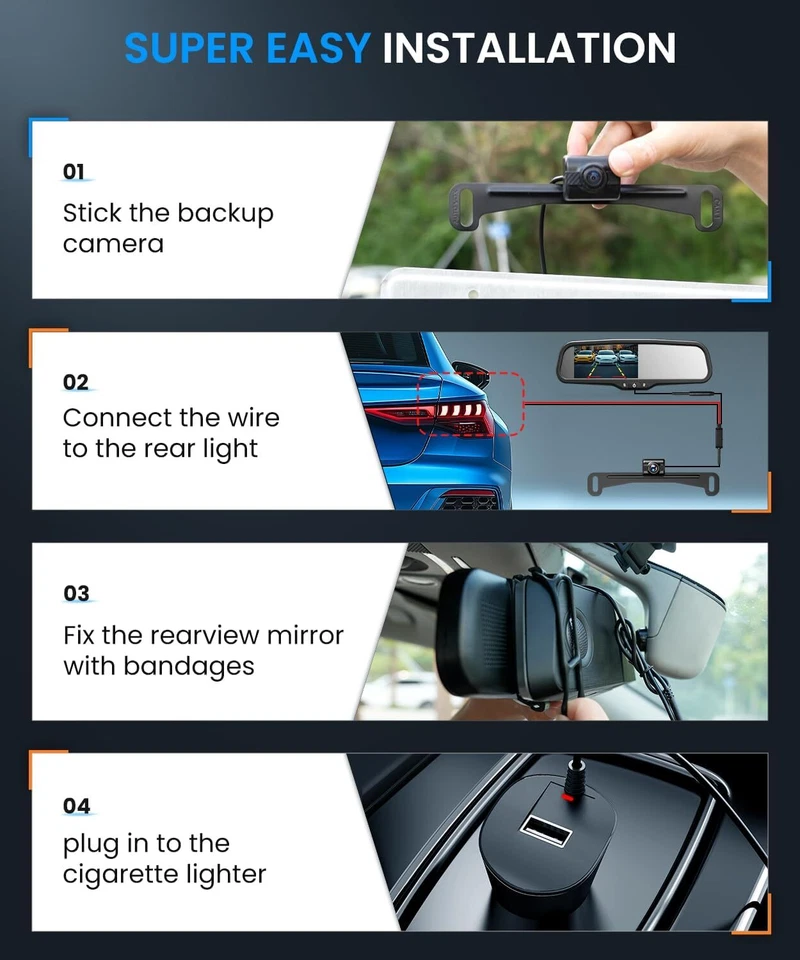 AUTO-VOX Wireless Rear View Backup Mirror Camera 4.3" HD Monitor Parking System - Image 2 of 4