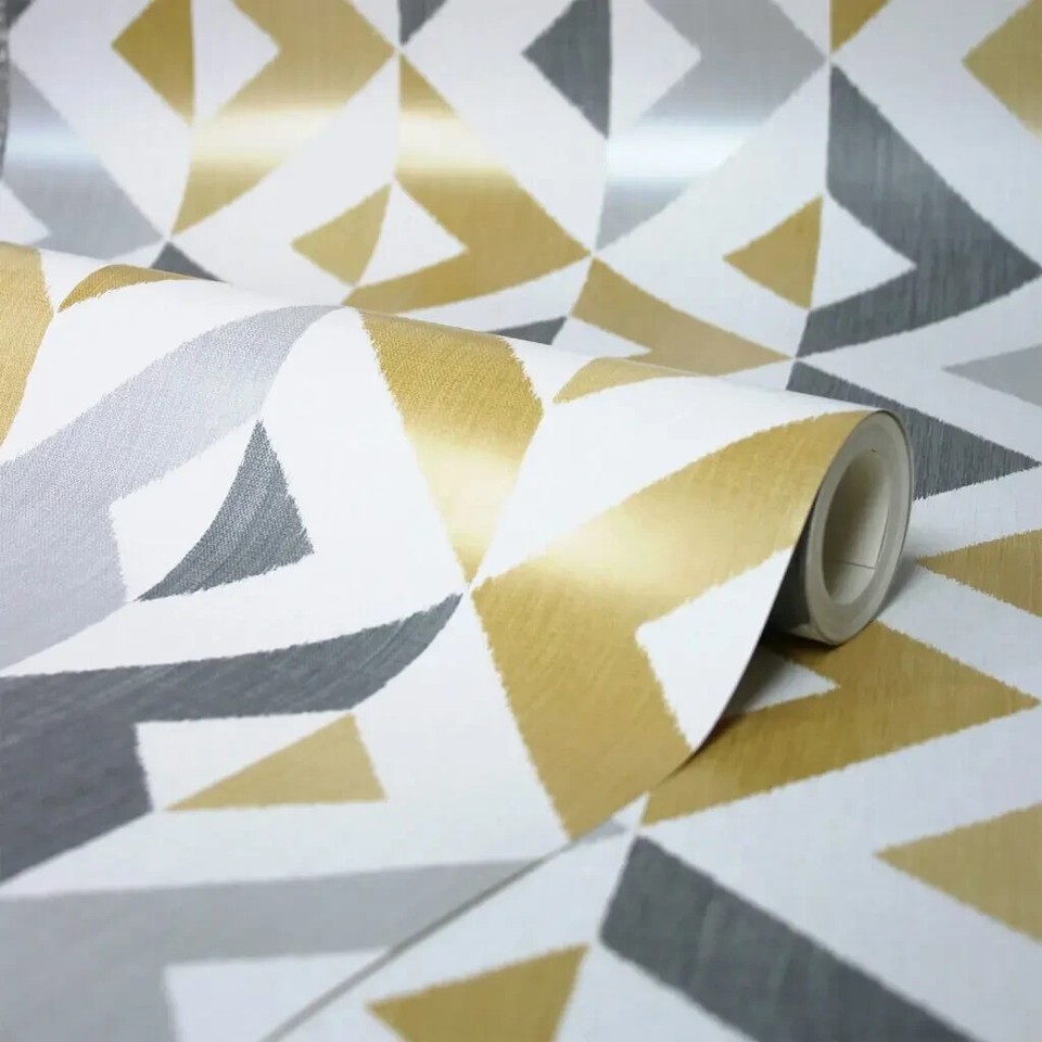 Crown Scandi Geo Triangular Mustard / Grey Metallic Wallpaper M1531 eBay