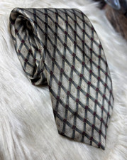 Bocara Silk Necktie Mens Gray Red Gold Geometric Pattern Satin Classic