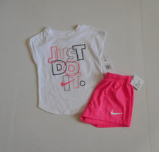 NWT Girls 2pc Nike White Just Do It Logo  Pink Shorts sz 6