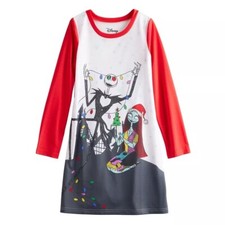 Nightmare Before Christmas Girl's Jack and Sally Holiday Nightgown, Gown