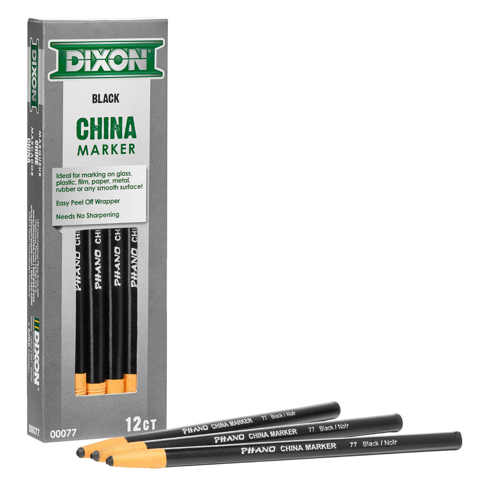 Dixon Industrial Phano Peel-Off China Markers,  12-Count