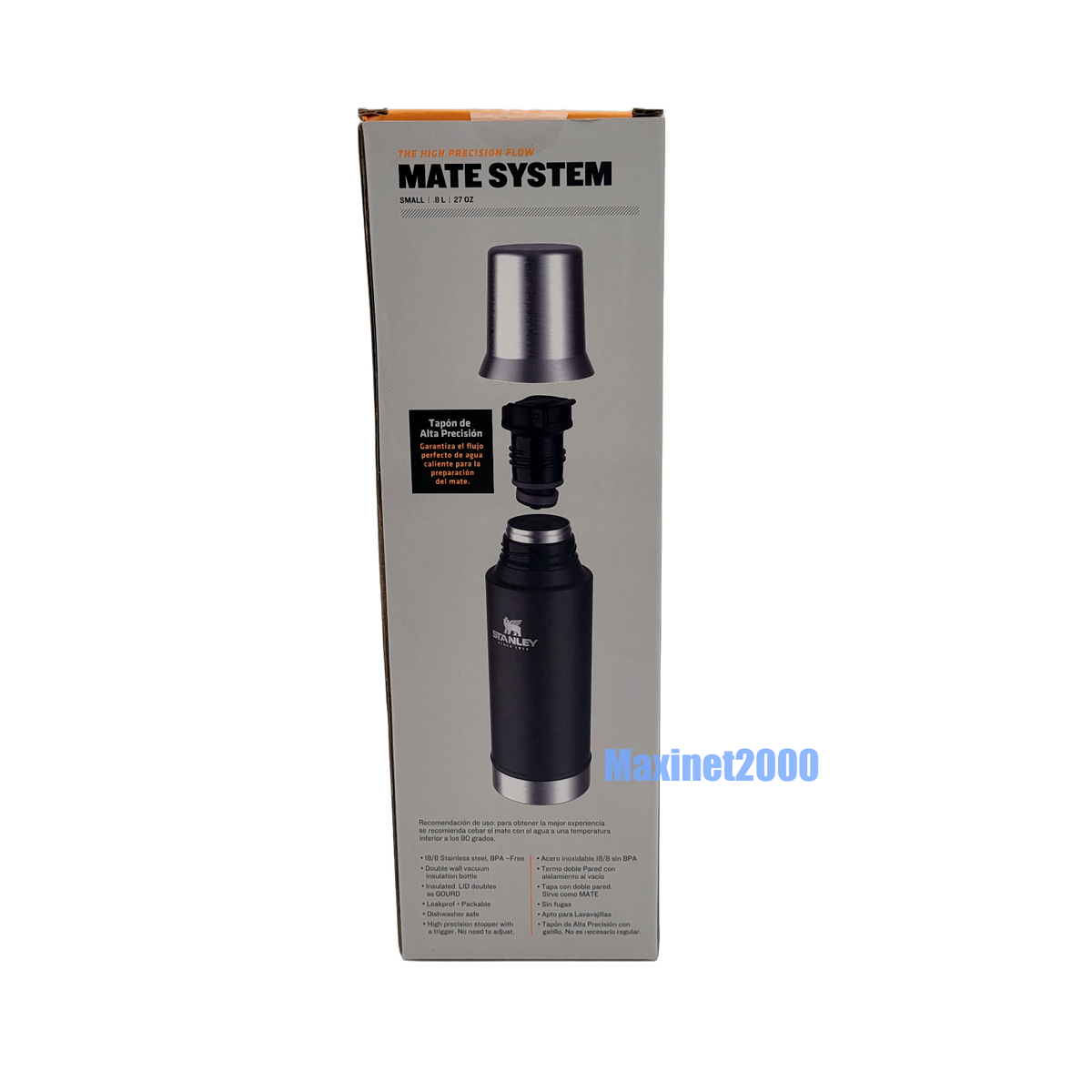 Gourde Stanley Mate System 800 Ml - Acier Inoxydable Noir Mat - Isolation 22h - Pour Boissons Chaudes Ou Froides - Neuf
