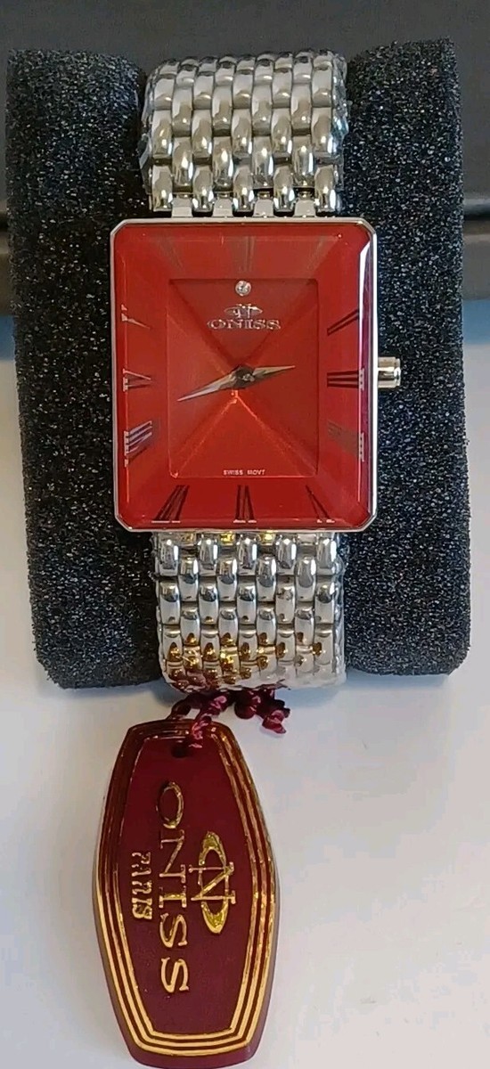 ONISS Austrian Crystal Swiss Movement Sunray Red Dial Watch  display picture 3