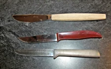 3 Vintage Knives / Unmarked Rada Utility Paring Knife / Quikut Stainless Paring