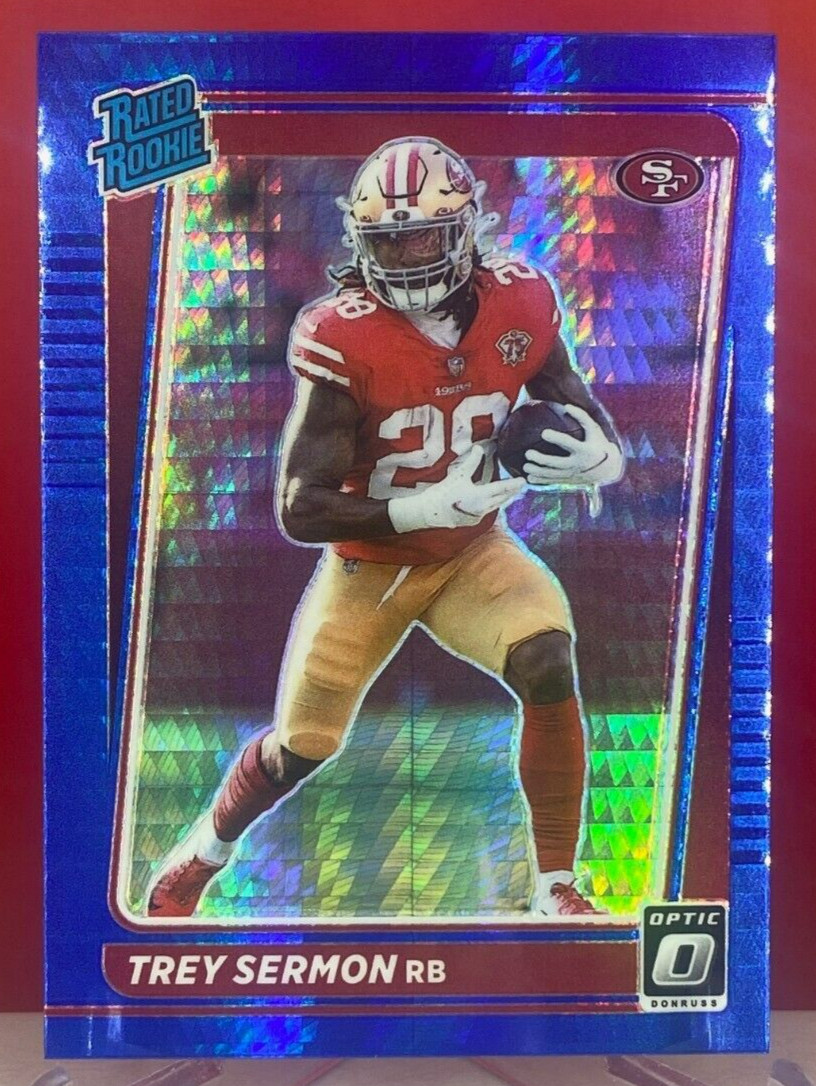 Trey Sermon 2021 Donruss Optic Rated Rookie Blue Hyper Prizm #224 49ers RC