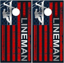 Lineman Line Flag LAMINATED Cornhole Wrap Bag Toss Skin Decal