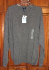 Dockers Mens Gray V Neck Pullover Sweater Long Sleeves 100 Lamswool - XL -NWT