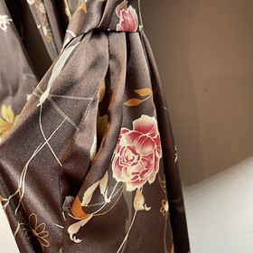 Sensara Front Tie Womens Maxi Sexy Robe Pockets Brown Floral Romantic Sz M