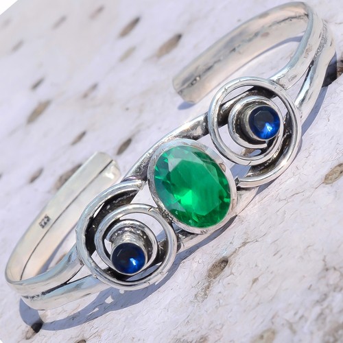 Diopside, Tanzanite Bracelet 925 Sterling Silver Cuff Man's Fashionable Jewelry - Picture 2 of 8