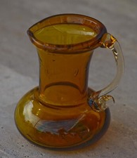 VINTAGE Blenko Glass Mini Pitcher 3 1/3"H Amber 1960's Made in USA