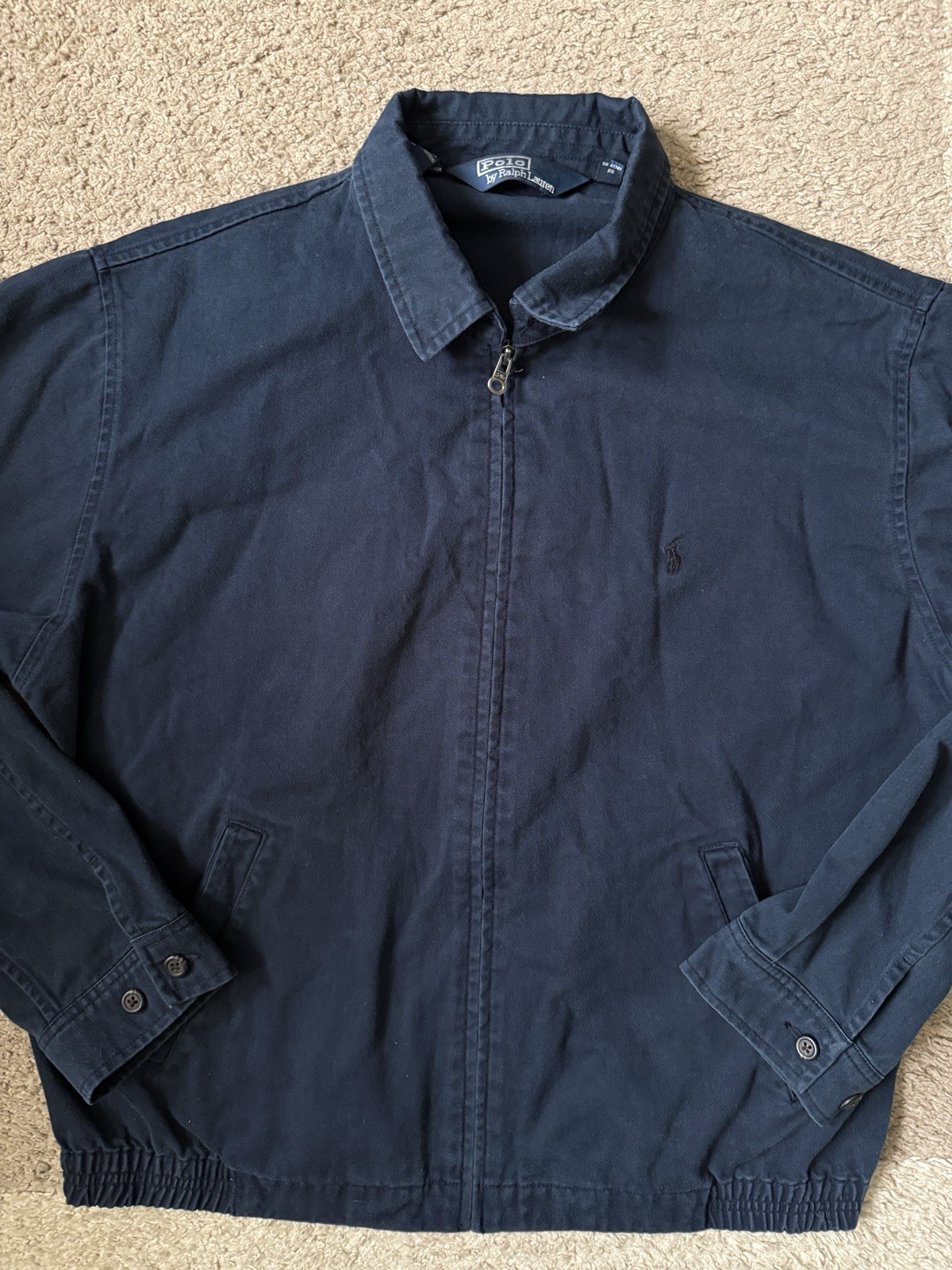 VTG Polo Ralph Lauren Harrington Jacket Mens L Navy Blue Y2K Bi-swing Bomber