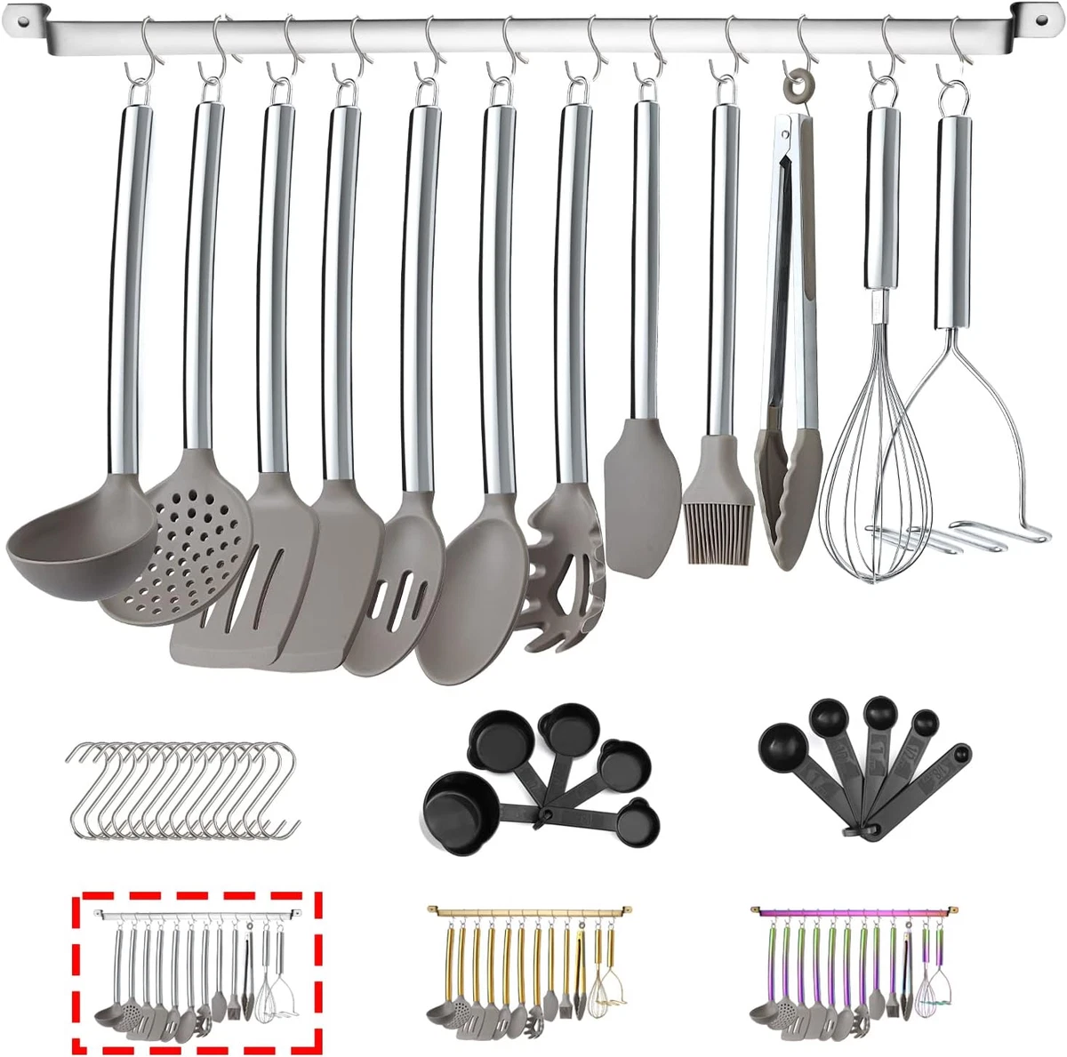 Set Mestoli 7 Pezzi Utensili da Cucina Con Barattolo Contenitore