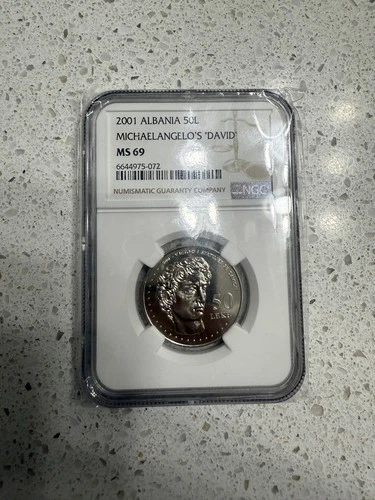Albania 50 leke 2001, NGC MS69, "500th An. of Michelangelo's "David" Top Pop 1/0