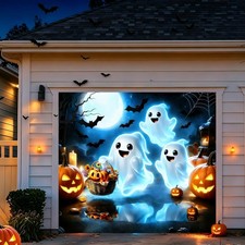 Halloween Garage Door Banner Ghost 7 x 8 ft Hanging 7 8Ft, Happy