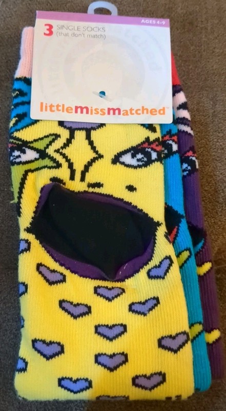New 1 Pair 3 Single Socks Girl's Ages 4-9 Little Miss Matched Socks 
