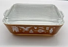 Vintage PYREX EARLY AMERICAN Refrigerator Dish # 32 & Ribbed Glass Lid # 503- C