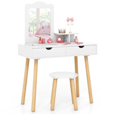 2-in-1 Kinder Waschtisch Set mit 1 rechteckigen Spiegel & 2 großen Schubladen