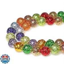 MJDCB Electroplate Multicolor Natural Volcanic Lava Stone Round Loose Stone B
