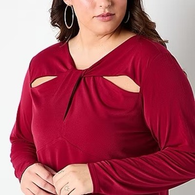 NWT Women s Bold Elements V Neck Long Sleeve Blouse in Merlot size 3X