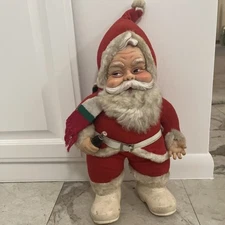 Vintage 1950s Rushton Santa Doll  With Scarf, Coca-Cola Bottle & White Boots