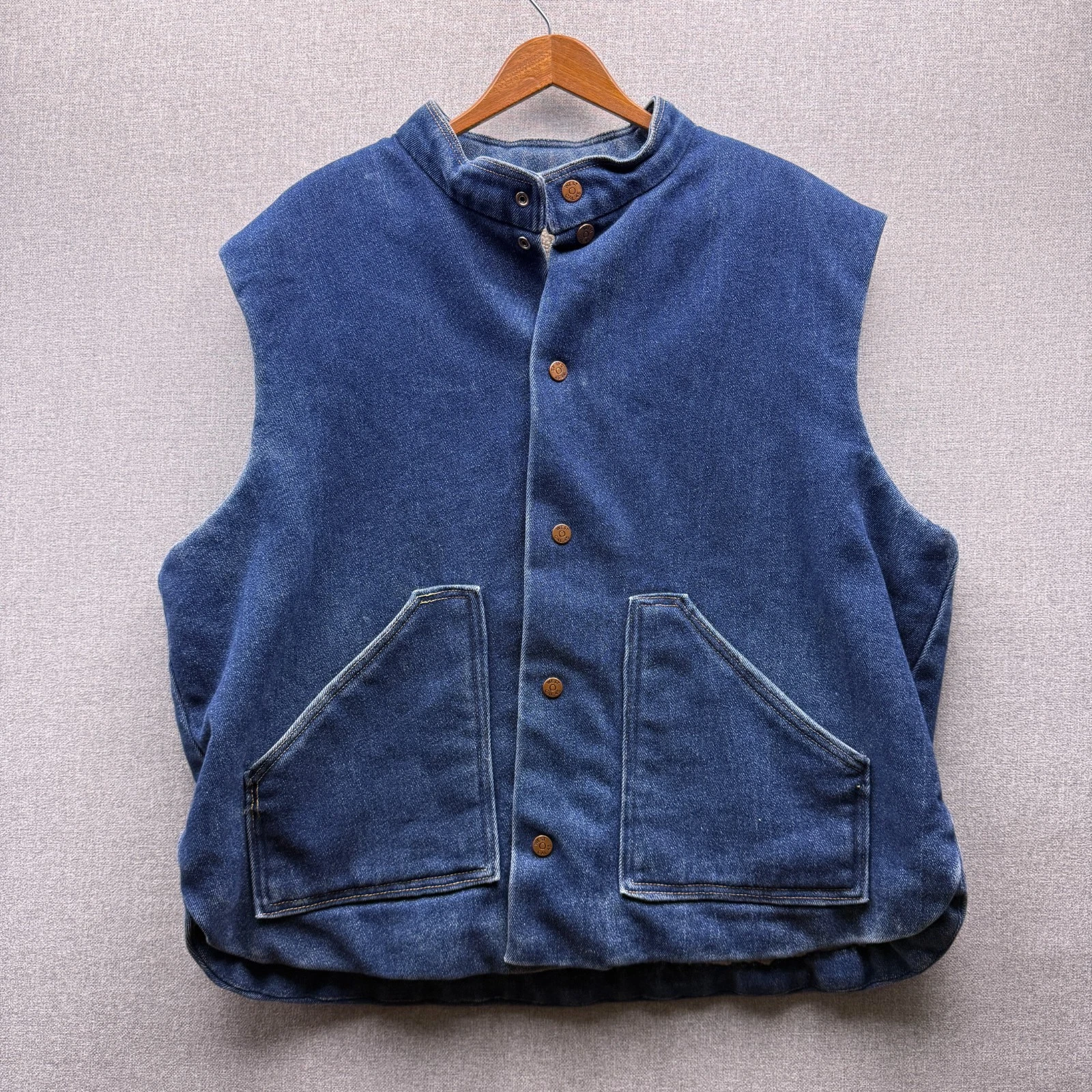 Vtg West Cal .45 Denim Jean Sherpa Lined Vest Mens L / M Trucker Western