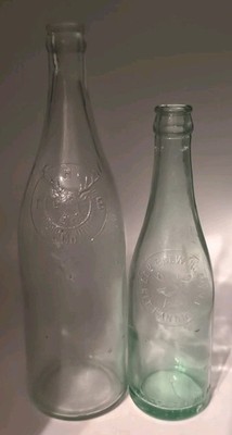 Pair Vintage Elk Pictorial Beer Soda Bottles T H B Co Elk Brewing Kittanning PA