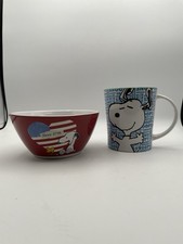 Snoopy Woodstock Peanuts Gang Patriotic Heart Red One Soup Cereal Bowl W/ Mug