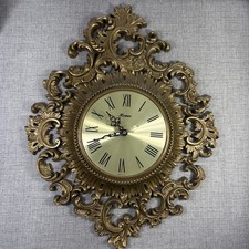 Vintage 1960s Burwood Homco Ornate Gold Hollywood Regency Syrocco Wall Clock