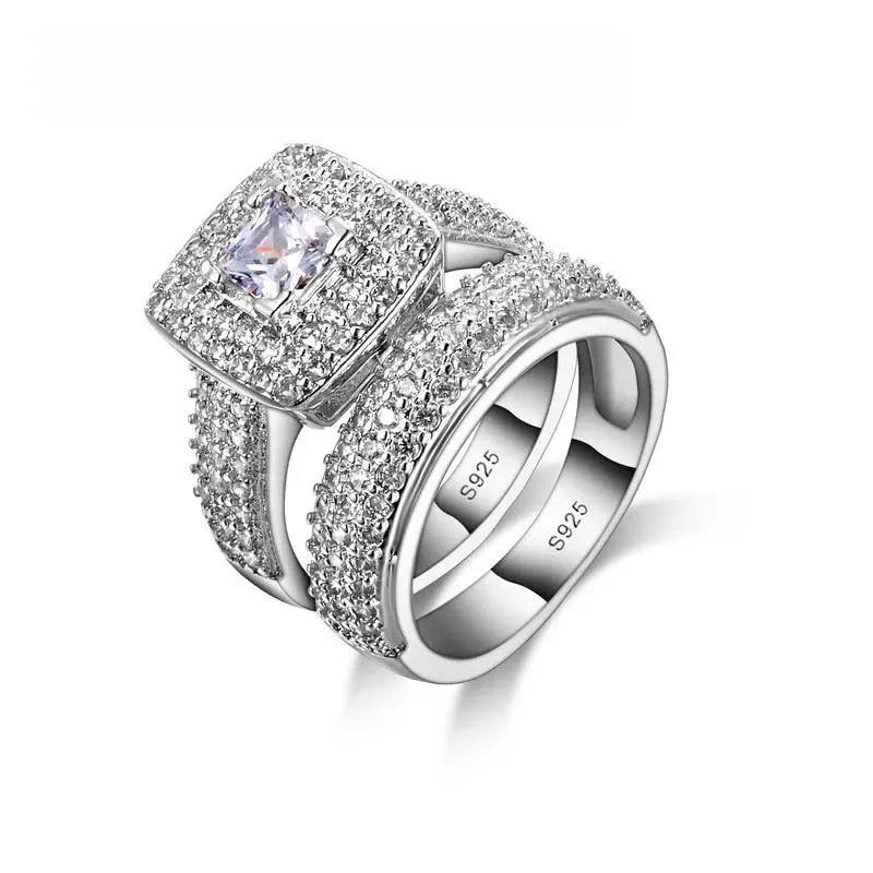 Engagement Ring 925 Sterling Silver Cubic Zircon Bezel Setting Wedding Jewelry-image