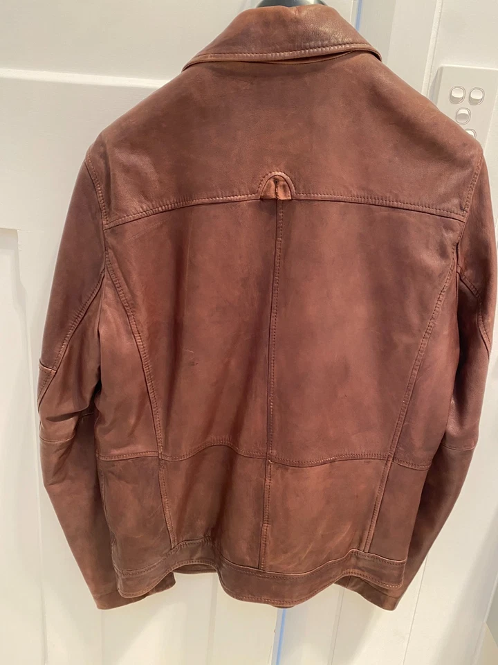 Mens vintage brown leather Hugo Boss bomber jacket XL (52) - Image 4 of 4