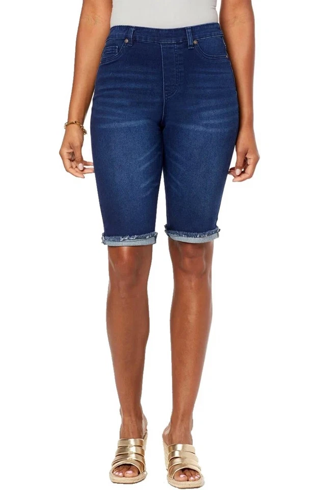 Bermudas DG2 Diane Gilman Virtual Elastizadas Dobladillo Fray Índigo - PXL Foto 2 de 4