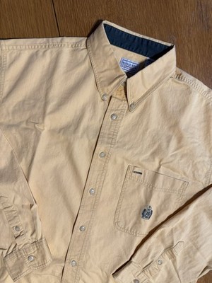 Vintage Bugle Boy Button Down Shirt L Yellow Oxford Crest Logo Preppy 90s