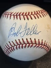 BASEBALL~SIGNED BOB FELLER (HOF) AMERICAN LEAGUE RAWLINGS OLB BALL/CUBE