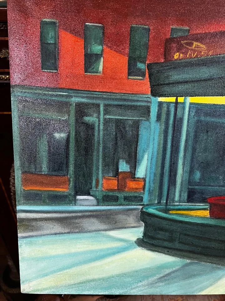 EDWARD HOPPER pintura a óleo sobre tela, vintage carimbada assinada - Imagem 4 de 4