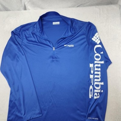 Columbia Pullover Mens L Blue PFG Fishing 1/4 Zip Omni-Shade Performance Outdoor